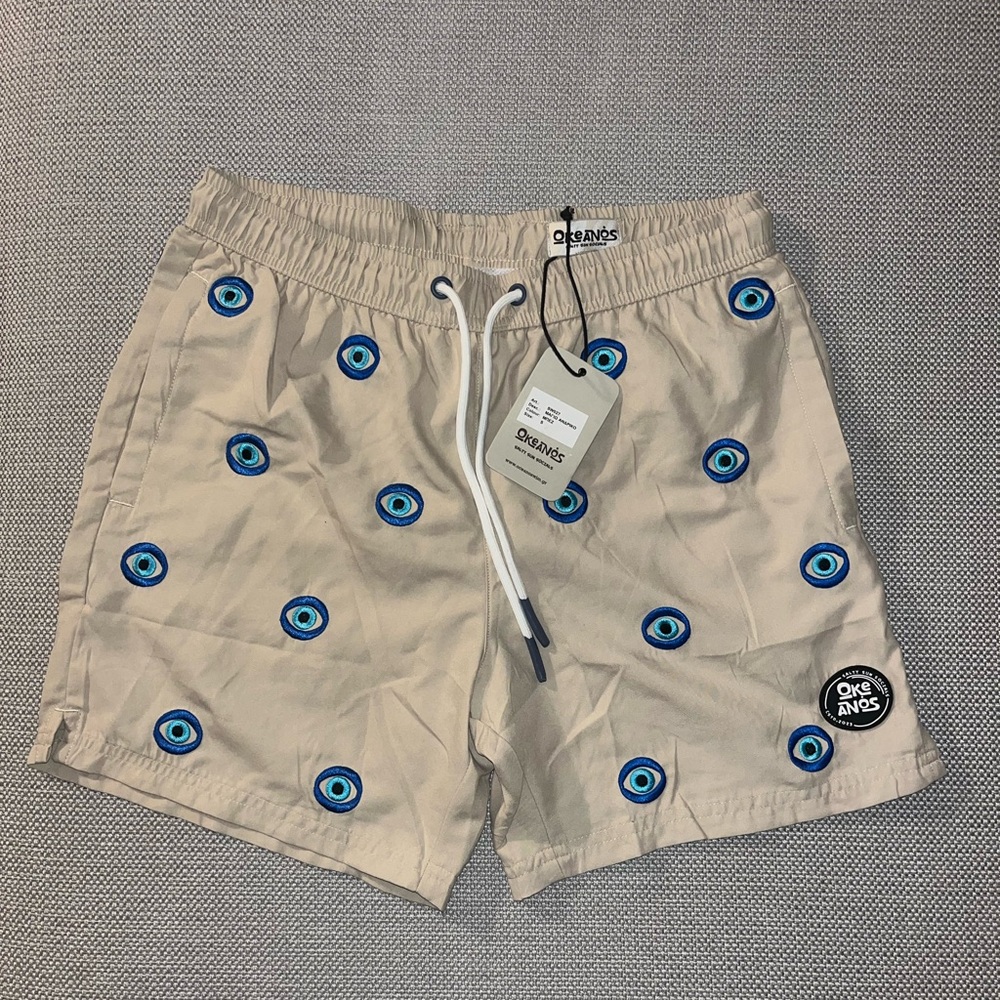 Mykonos Swim Trunks - Tan with Evil Eye